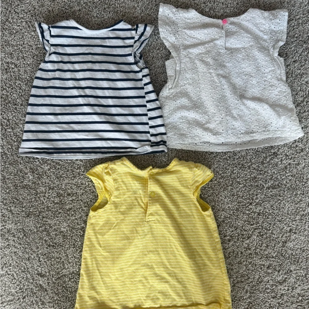 Girls Tops Bundle – Striped Floral, Eyelet White & Yellow Tee – Size 18 Months
